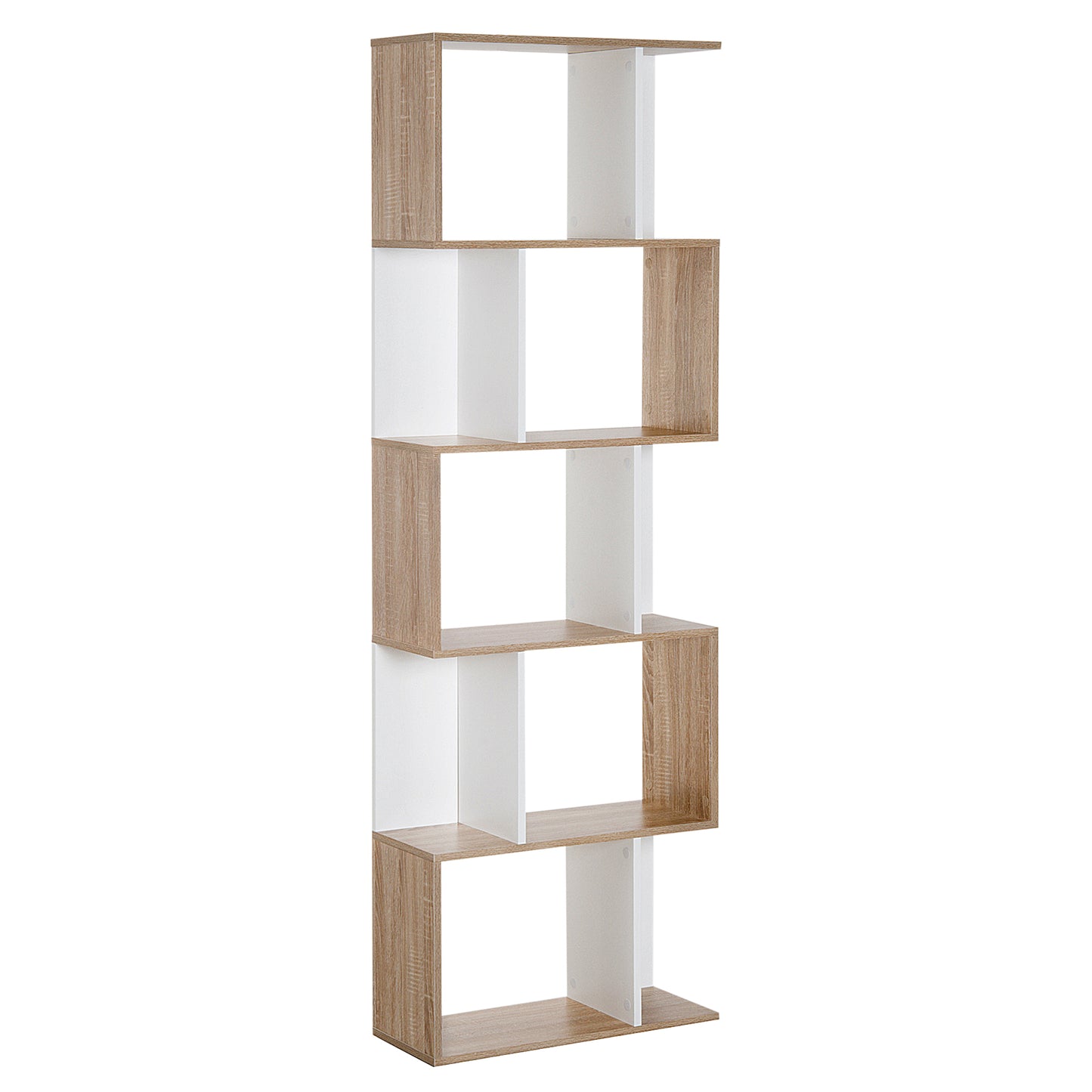 Soli Leco Wood Oak And White S ShaFauxd Freestanding Bookcase With 5 And 6 Tier Layout