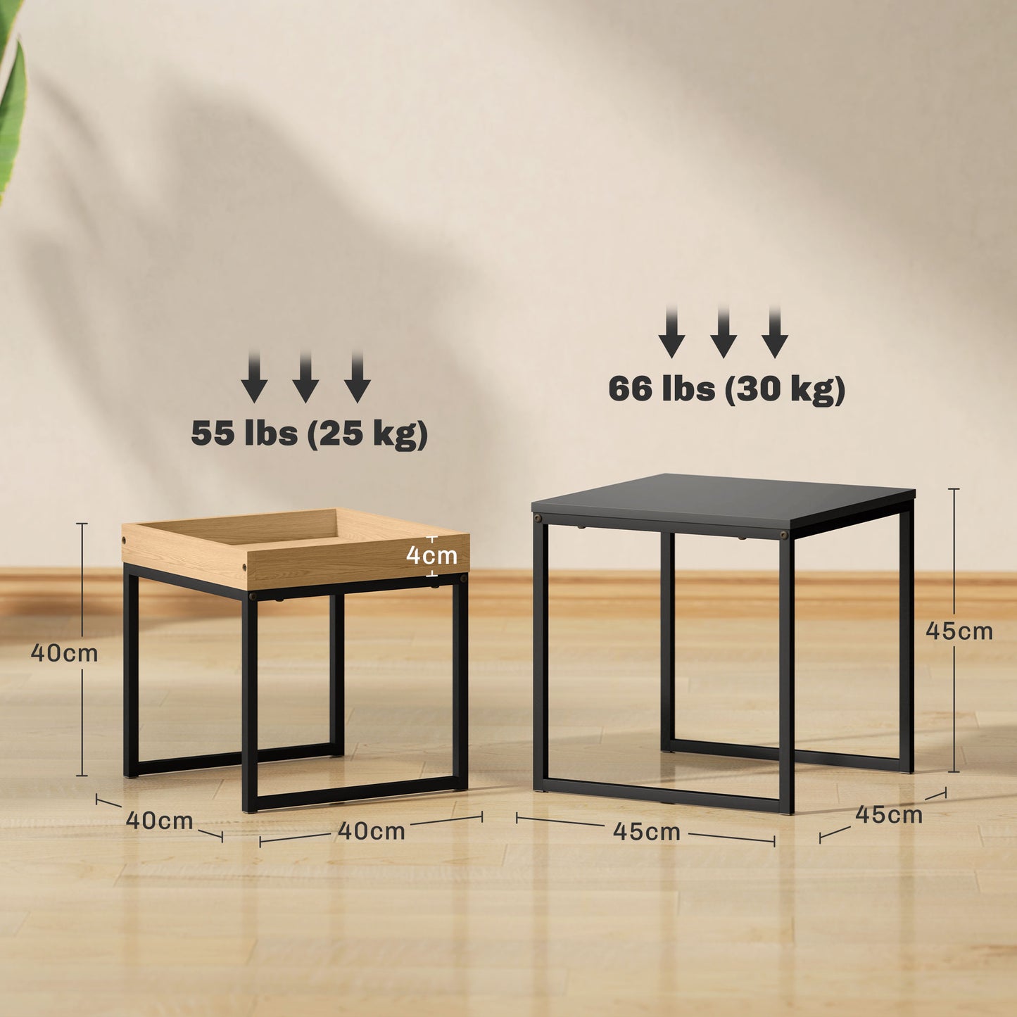 Lavi Set Of 2 Boxy Nesting Tables Wooden Black And Wood Effect