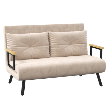 Vaziva Velvet Beige 4 In One Convertible Double Sofa Bed With Cushions