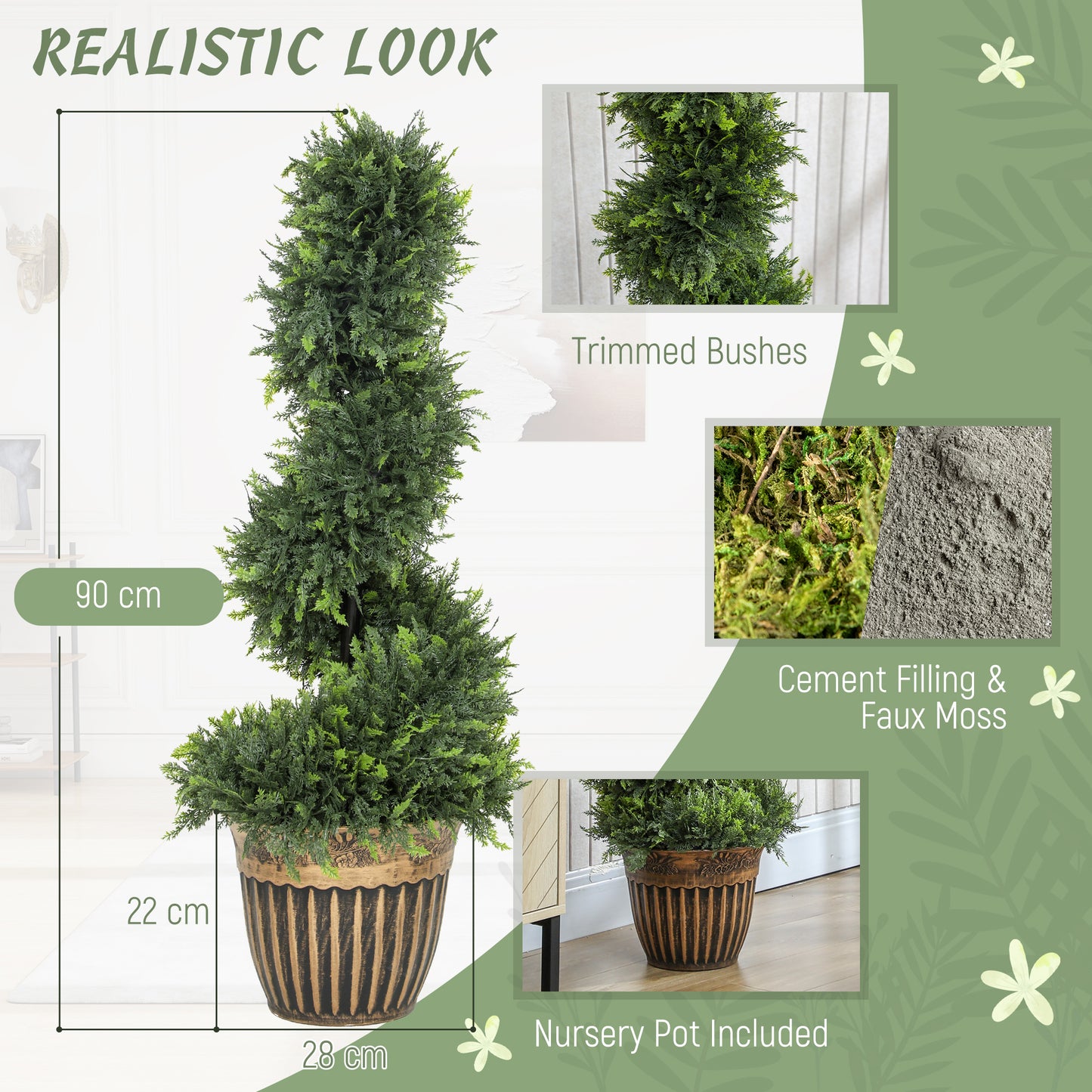 Lurese Set Of 2 Artificial Spiral Cypress Style Topiary Trees In Pots 90cm