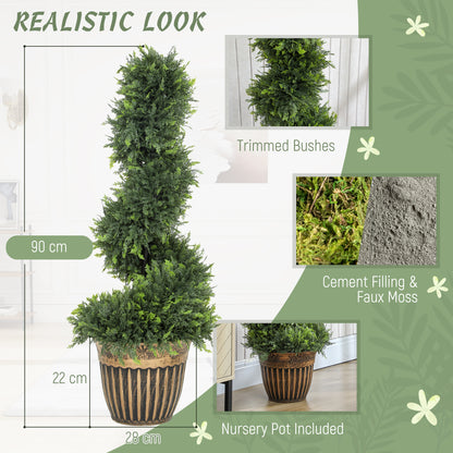 Lurese Set Of 2 Artificial Spiral Cypress Style Topiary Trees In Pots 90cm