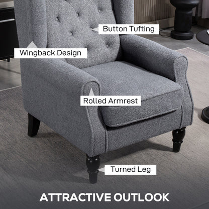 Rovero Grey Retro Wingback Accent Teddy Boucle Armchair With Diamond Button Sherpa Tufted Upholstery