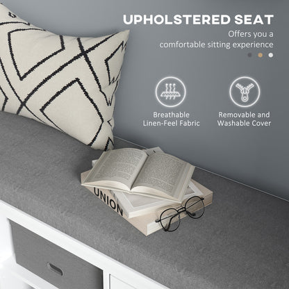 Lire Wooden White And Grey Multi Compartment Shoe Bench With Cushioned Top