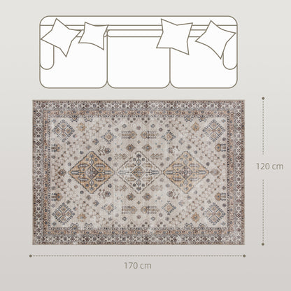 Kefado 170 x 120cm Polyester Beige Vintage Style Non Slip Washable Rug