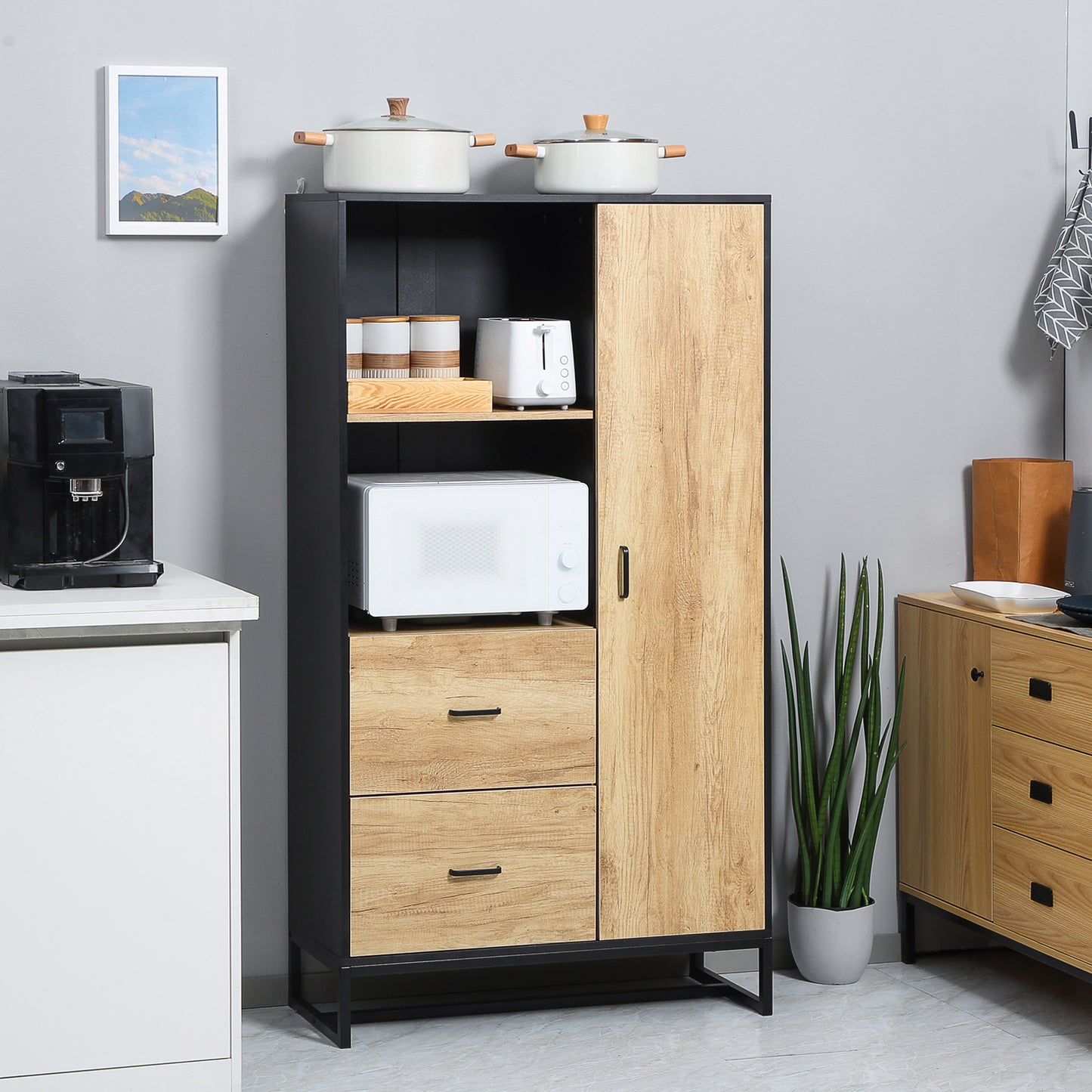 Halefi 160cm Wooden White Tall Kitchen Pantry Cabinet Adjustable Shelves Drawers And Door