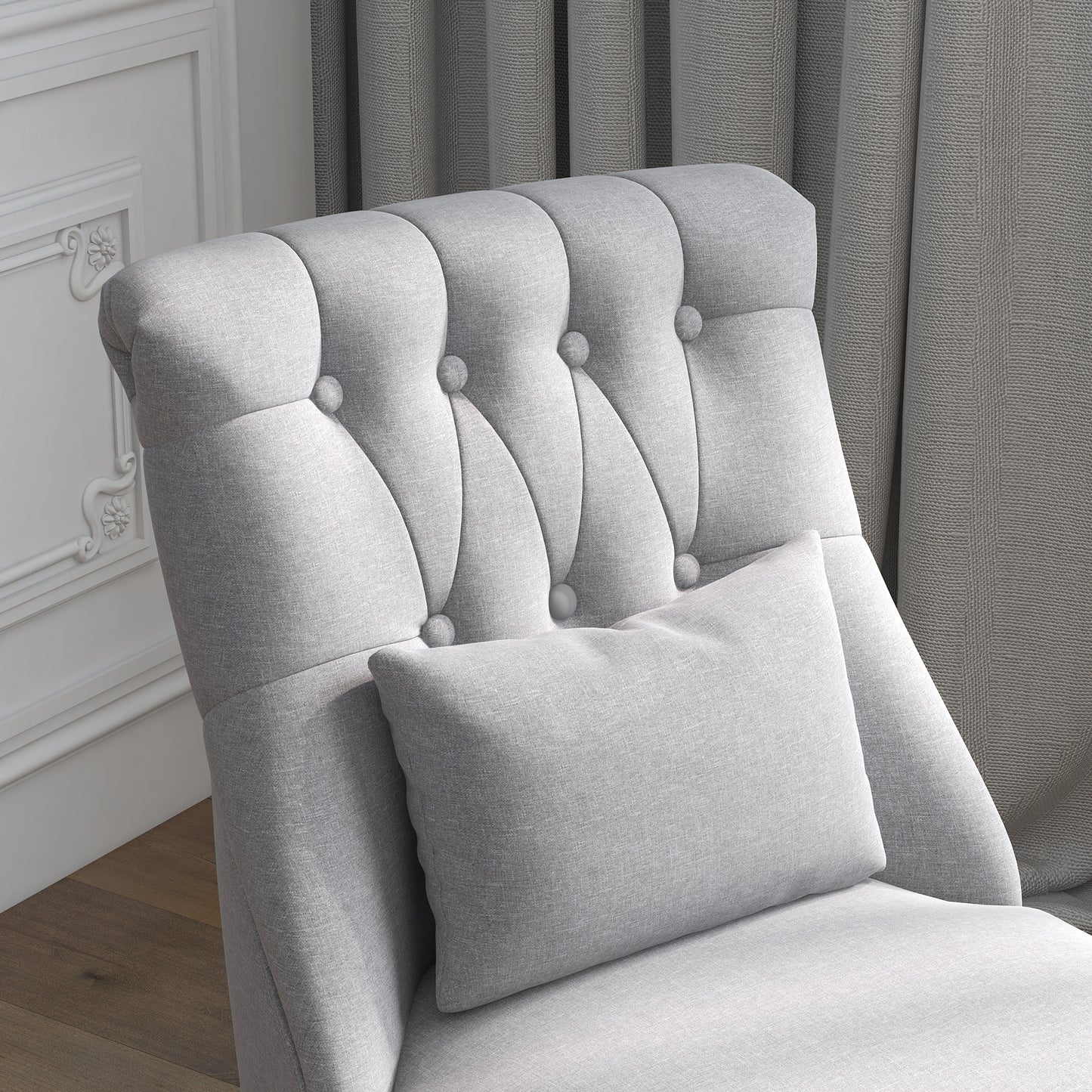 Sava Grey Set Of 2 Armless Button Tufted Tub Chairs With Linen Upholstery