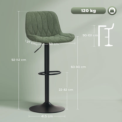 Kali Fabric Green Adjustable Linen Look Bar Stools Set Of 2