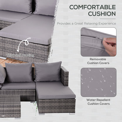 Sevafa Rattan Grey L Shaped Outdoor Corner Sofa And Coffee Table Set With Cushions