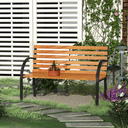Nifalo 122cm Steel And Natural Slatted Wood Outdoor Garden Bench