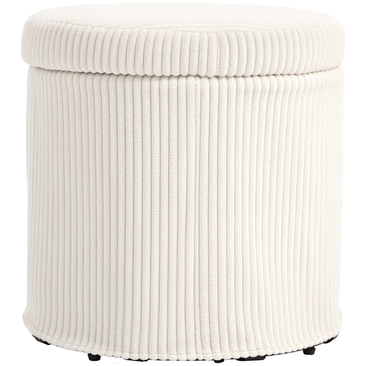 Rokael Round Beige Corduroy Storage Footstool With Removable Lid