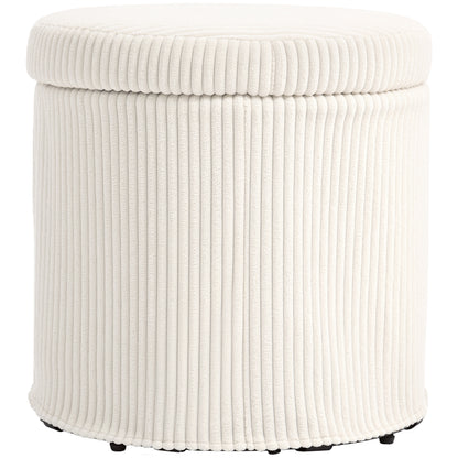 Rokael Round Beige Corduroy Storage Footstool With Removable Lid