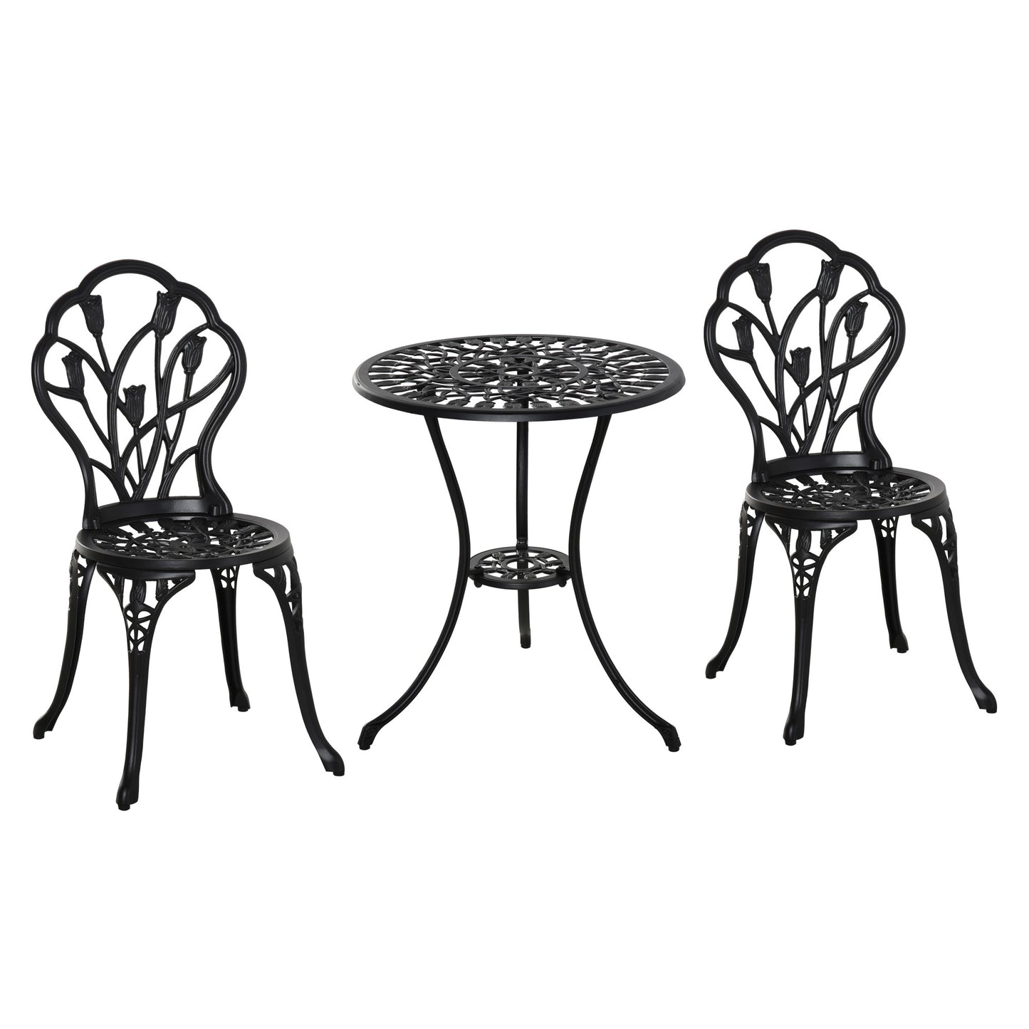 Malutte 3 Piece Aluminium Floral Bistro Garden Set In Black