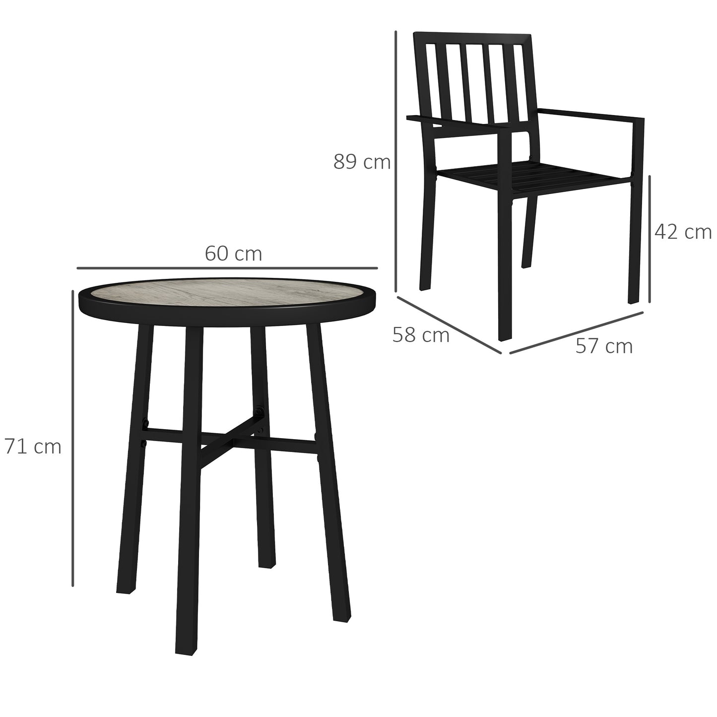 Nalane 3 Piece Patio Bistro Set with Stackable Chairs and Round Table