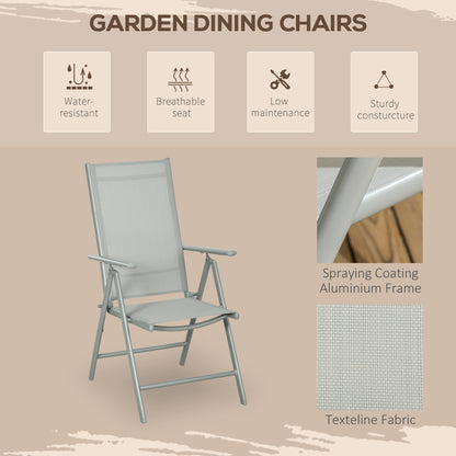 Pasano 6 Seater Light Grey Garden Dining Set Outdoor Tempered Glass Top Table and Folding Mesh Chairs