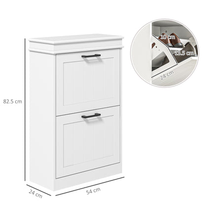 Bana Wooden White Minimal 2 Drawer Shoe Cabinet For 10 Pairs