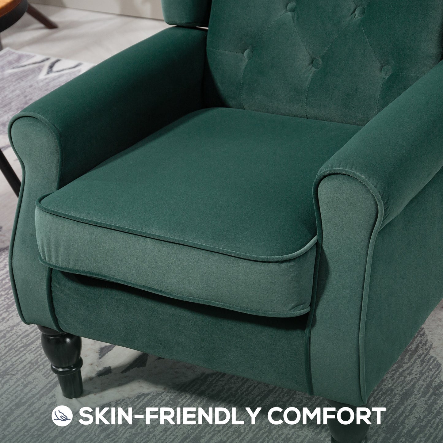 Dona Green Retro Wingback Accent Armchair With Diamond Button Tufted Upholstery