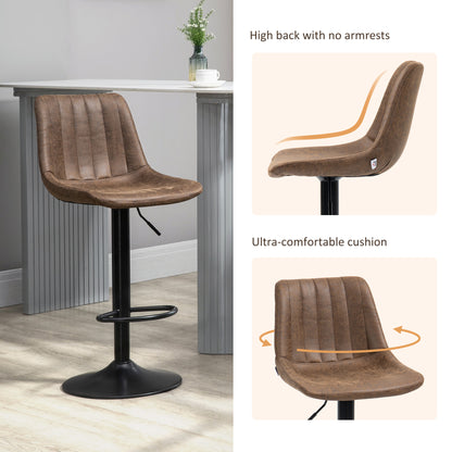 Rafava Faux Leather Brown Adjustable Breakfast Bar Chairs Set Of 2 With Upholstered Seats