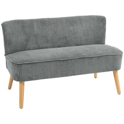 Dinovi Grey Corduroy 2 Seater Sofa Natural Wooden Legs