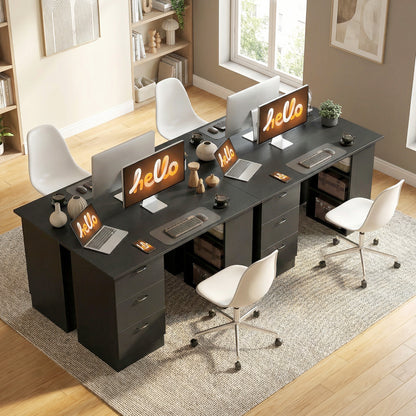 Malilu 120cm Wooden Black Home Office Desk With 3 Shelves And Drawer Storage