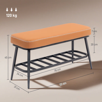 Elbani Faux Leather Orange Shoe Storage Bench With Cushioned Seat