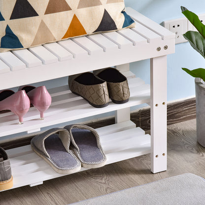 Mato Wooden White 3 Tier Slatted Shoe Bench With Hidden Compartment