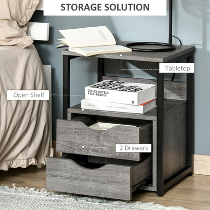 Sesopa Metal Grey Industrial Slim Bedside Table With Drawer And Shelf