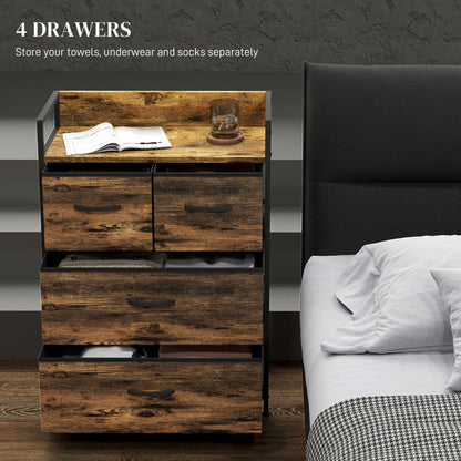 Tolito Fabric And Wood Rustic Brown 4 Drawer Rustic Storage Chest