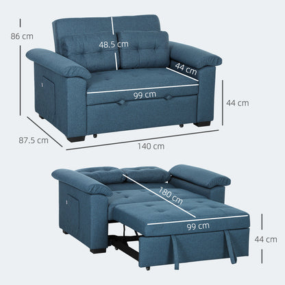 Nomo Cori Fabric Blue 2 Seater Click Clack Sofa Bed With Side Pockets And Cushions