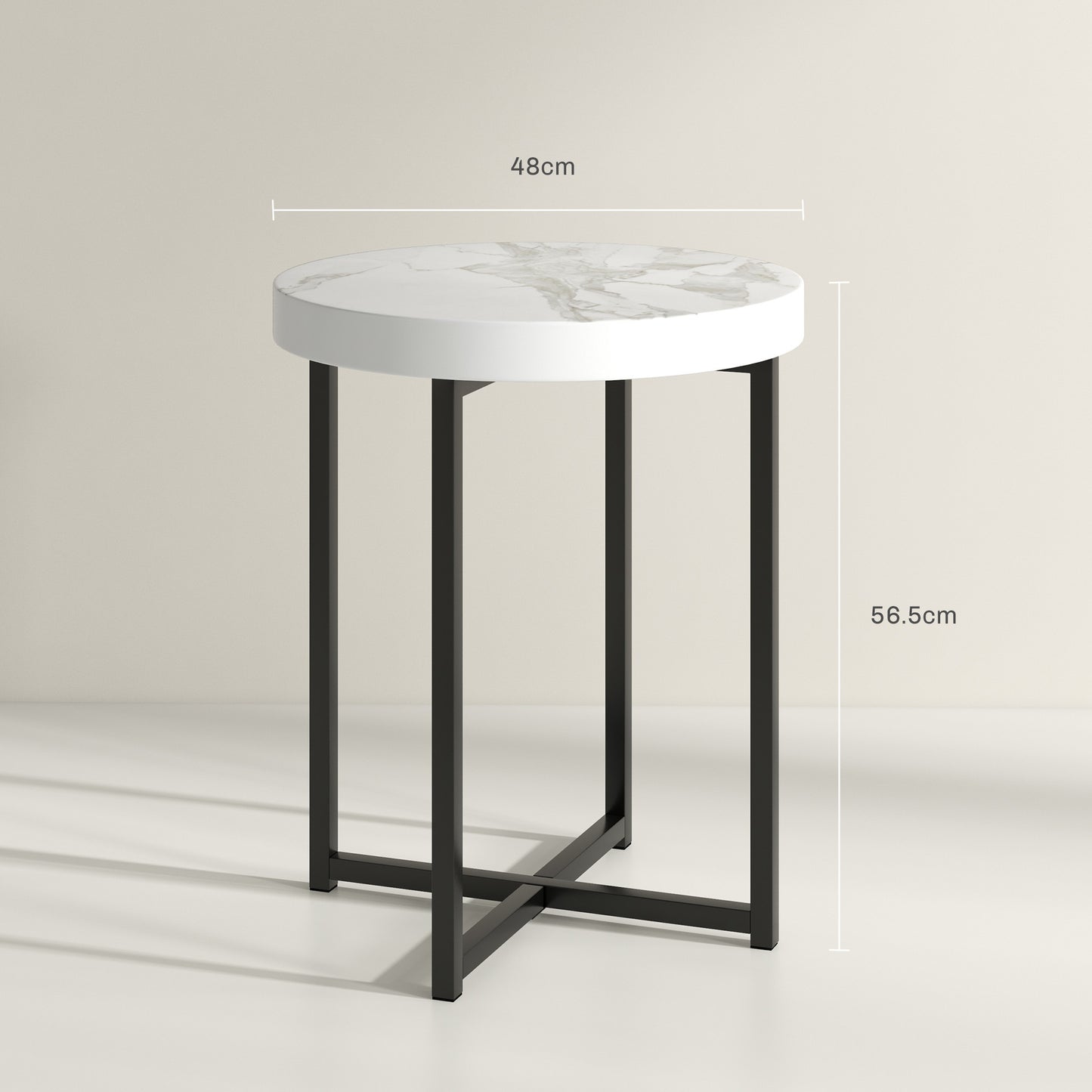 Nesama Black Metal And White Wooden  Set Of 2 Round Side Tables