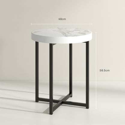 Nesama Black Metal And White Wooden  Set Of 2 Round Side Tables