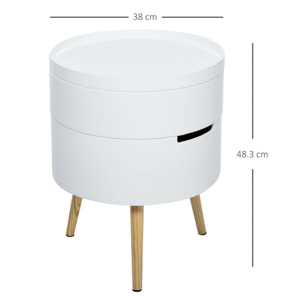 Rivizi Wooden White Round 3 Tier End Table With Hidden Storage Compartments