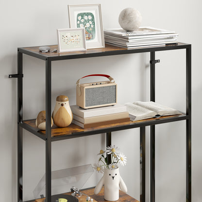 Modisu Wood Rustic Brown 4 Tier Bookcase With OFauxn Shelving