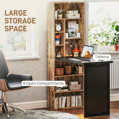 Codi 98cm Rustic Brown Folding Desk With Blackboard Panel And Side Shelving