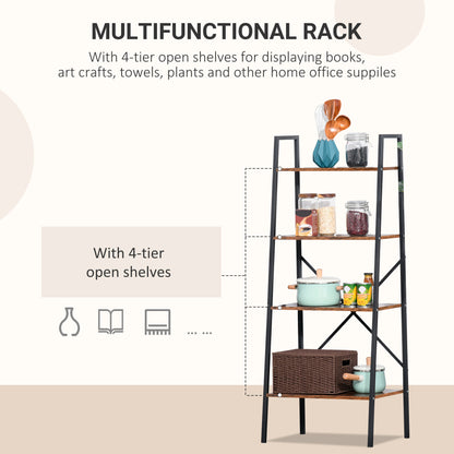 Tanile Metal And Wood Rustic Brown And Black 4 Tier Ladder Bookshelf