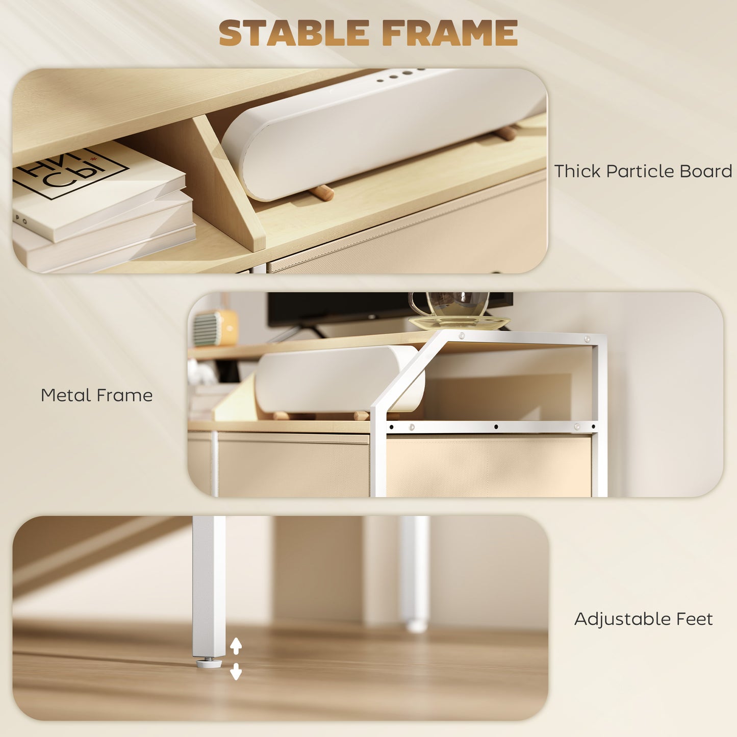 Avamira Small 98cm Natural and White TV Stand With Foldable Drawers for TV's up to 55 Inches
