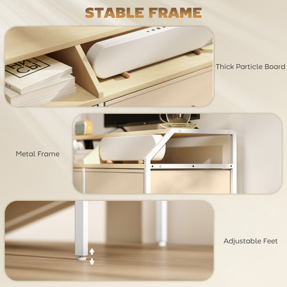 Avamira Small 98cm Natural and White TV Stand With Foldable Drawers for TV's up to 55 Inches