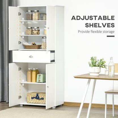Soco Wooden White Tall Freestanding Kitchen Pantry Cabinet Adjustable Shelves And Drawers 184 cm
