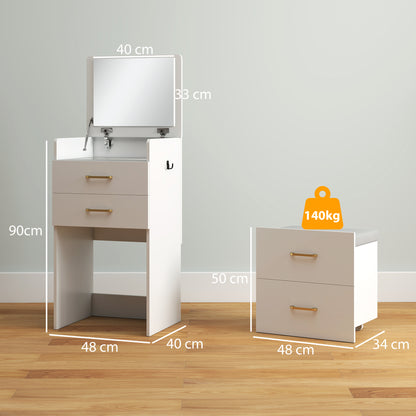 Yova White Compact Dressing Table And Stool Set With Storage
