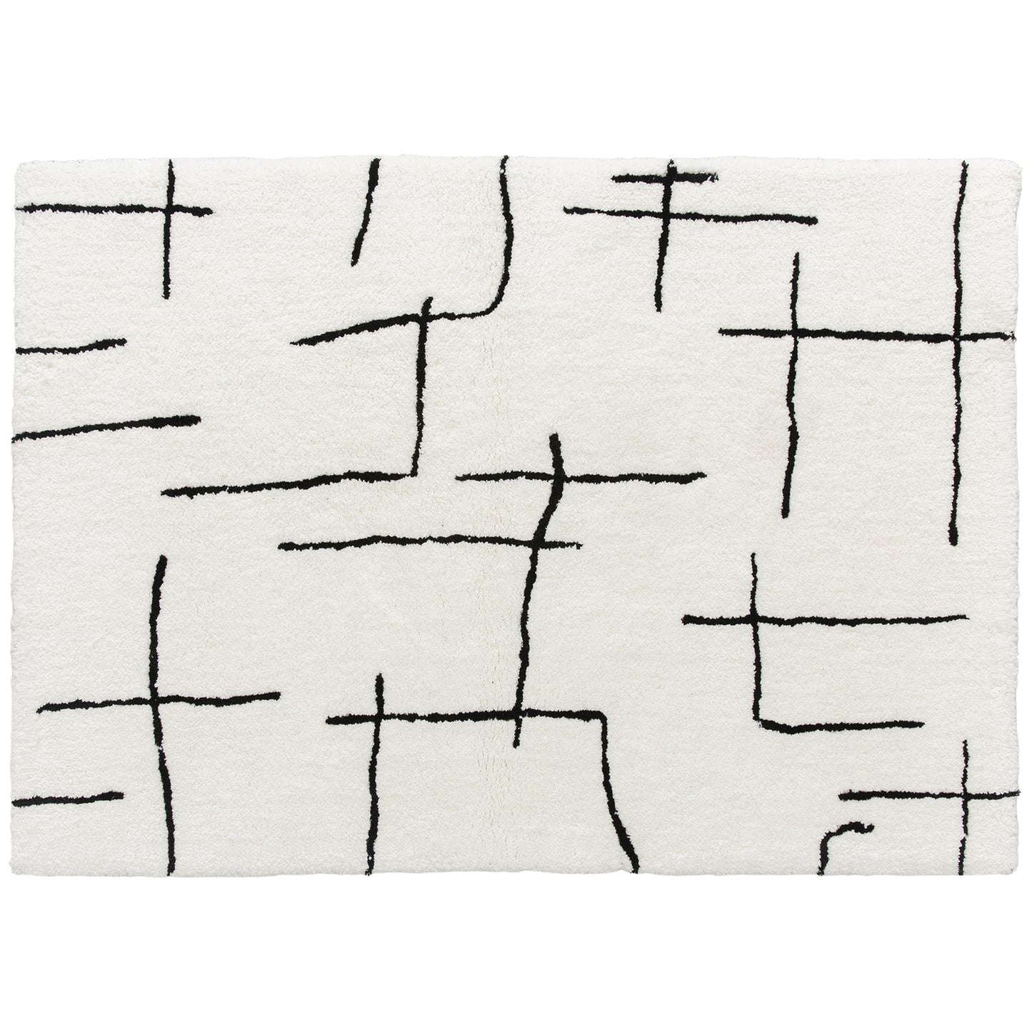 Soelvi White and Black Fluffy High Pile Geometric Rug 170 x 120cm