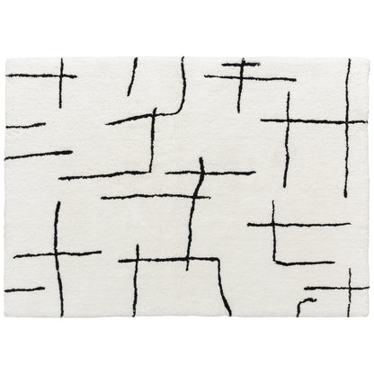 Soelvi White and Black Fluffy High Pile Geometric Rug 170 x 120cm
