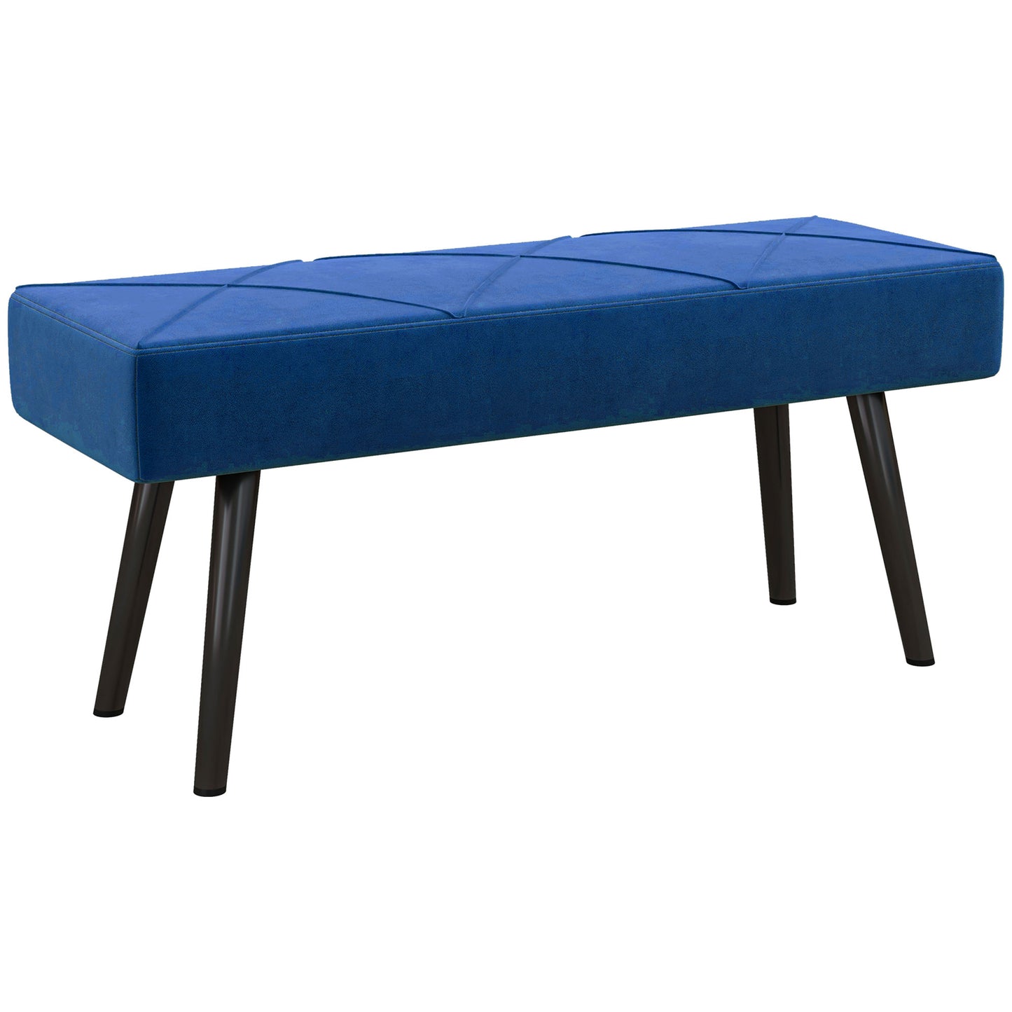 Mazuka Blue End Of Bed Bench With X Frame Black Metal Legs Geometric Pattern