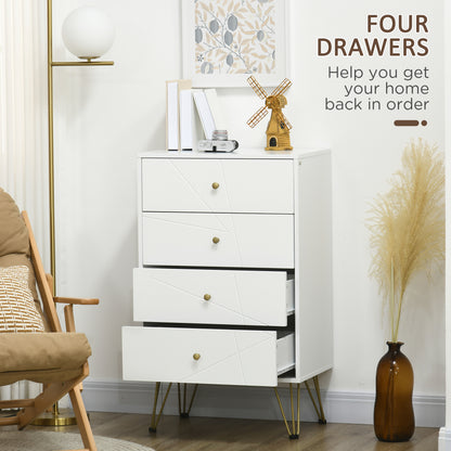 Nebaso Metal And Wood White Tall 4 Drawer Chest With Hairpin Legs