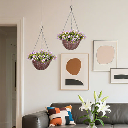 Fito Set Of 2 Hanging Artificial Flower Baskets With Mixed Leaves And Blooms For Indoor Display