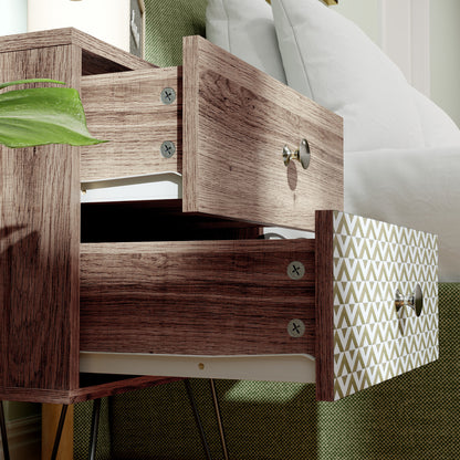 Lofake Scandinavian Brown 2 Drawer Nightstand