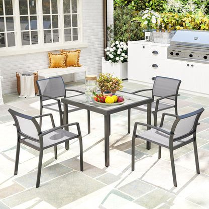 Velo 4 Seatear Grey Mesh and Metal Frame Outdoor Garden Dining Set Arched Back