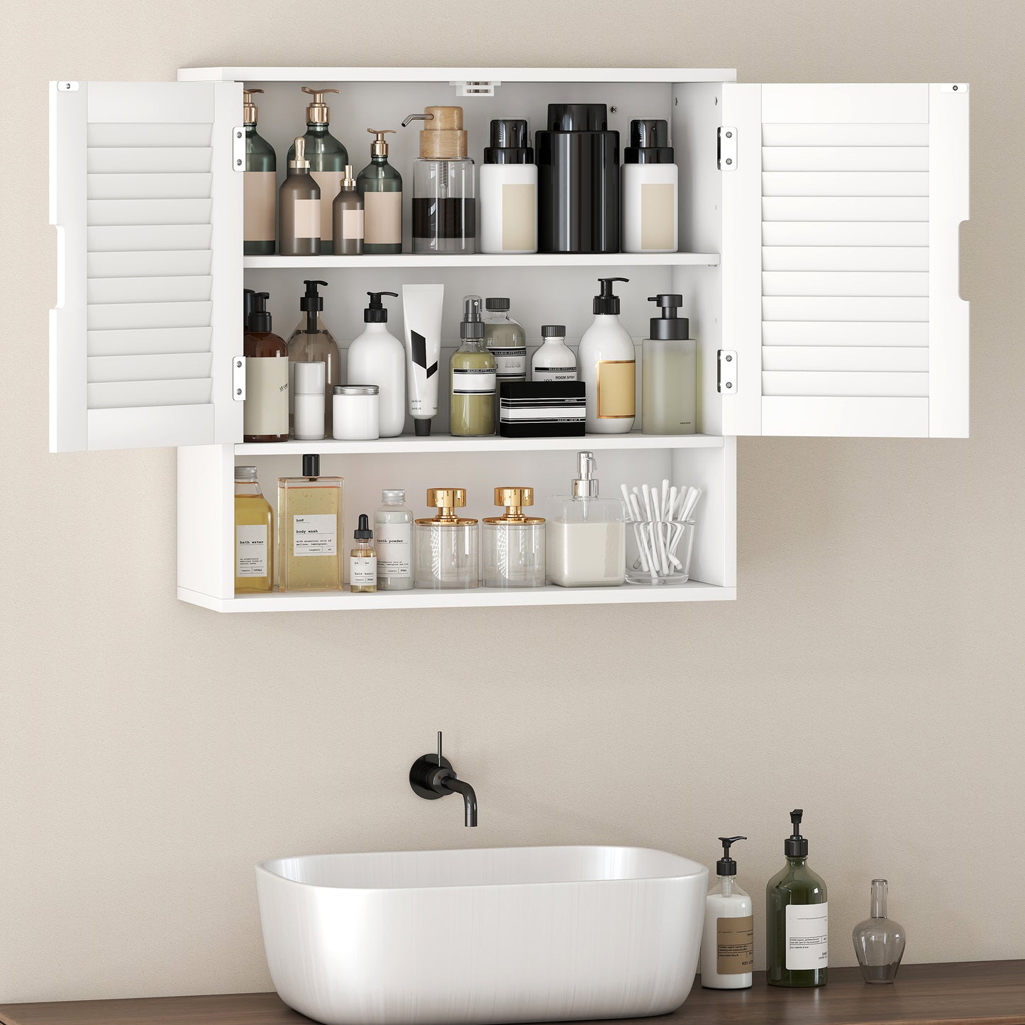 Conono Wall Mounted Bathroom Storage Cabinet With Adjustable Shelves White 60 x 20 x 60cm cm