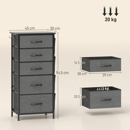 Suha Fabric And Metal Charcoal Grey 5 Drawer Storage Chest