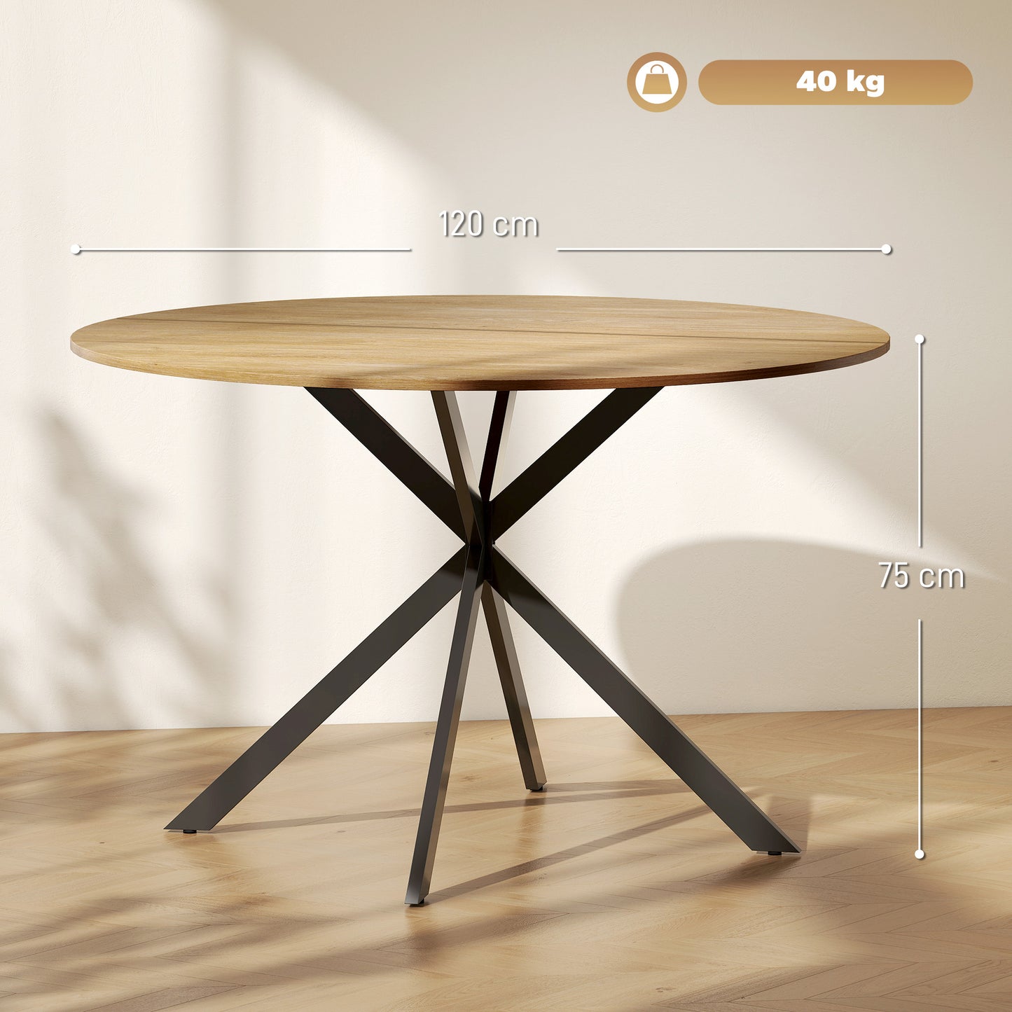 Luhalari Metal And Wood Oak Finish Industrial Dining Table Seating 4 120 cm