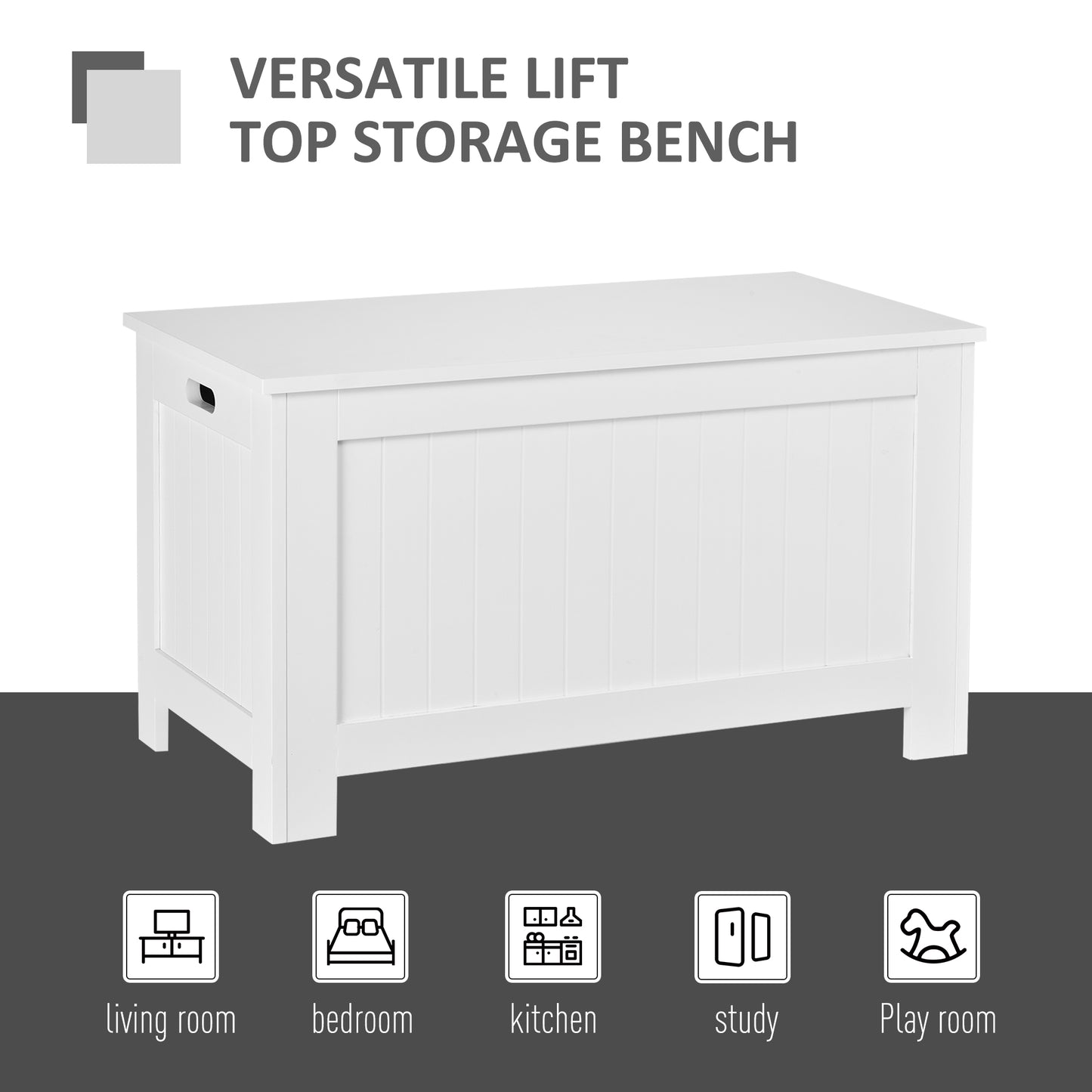 Loro Farmhouse Wooden White Lift Top Storage Chest With Safety Hinges