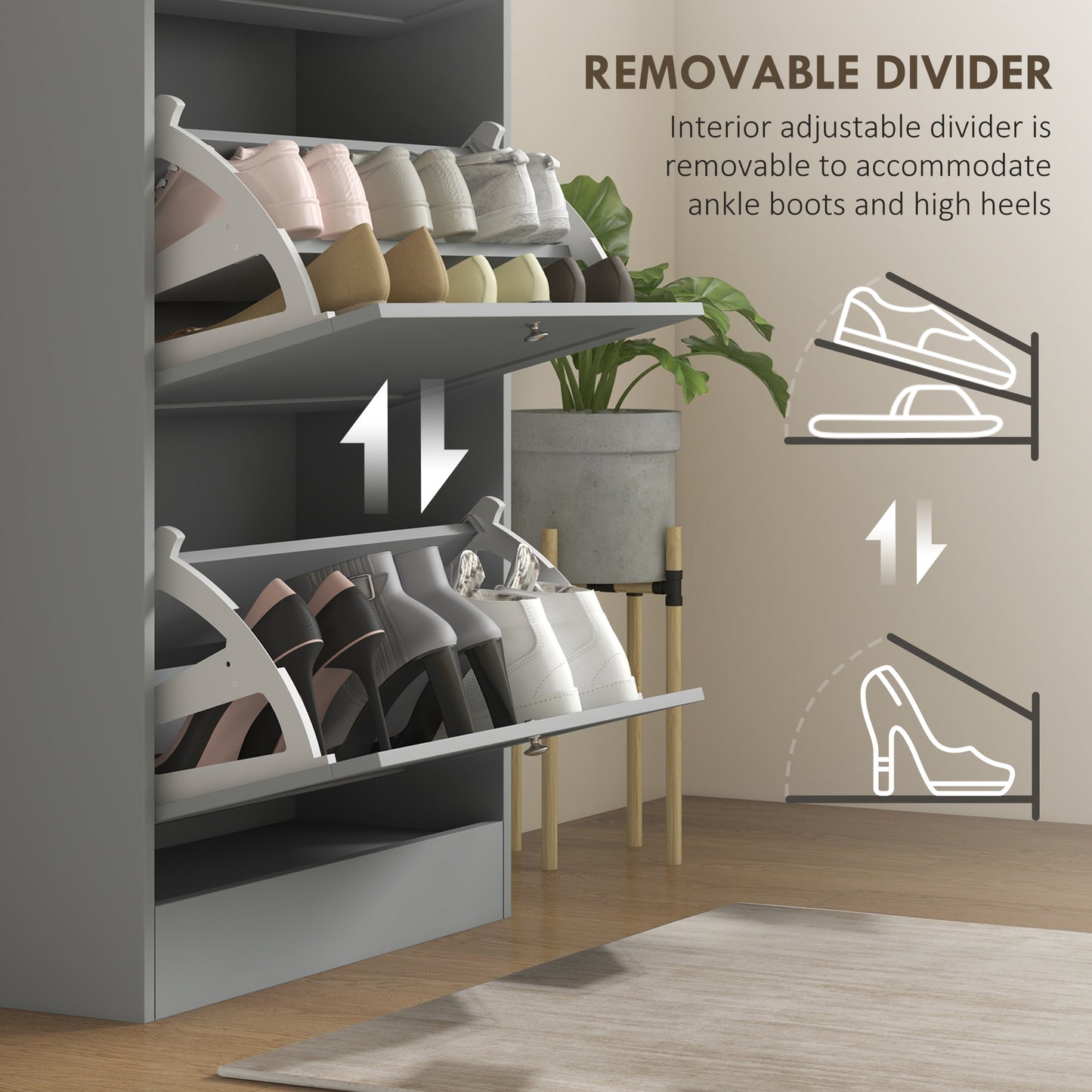 Sari Wooden Grey Compact 3 Drawer Shoe Cabinet